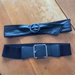 Bundle of 2 1980s style Wide Black Faux Leather Belts 33” and up Medium / Large